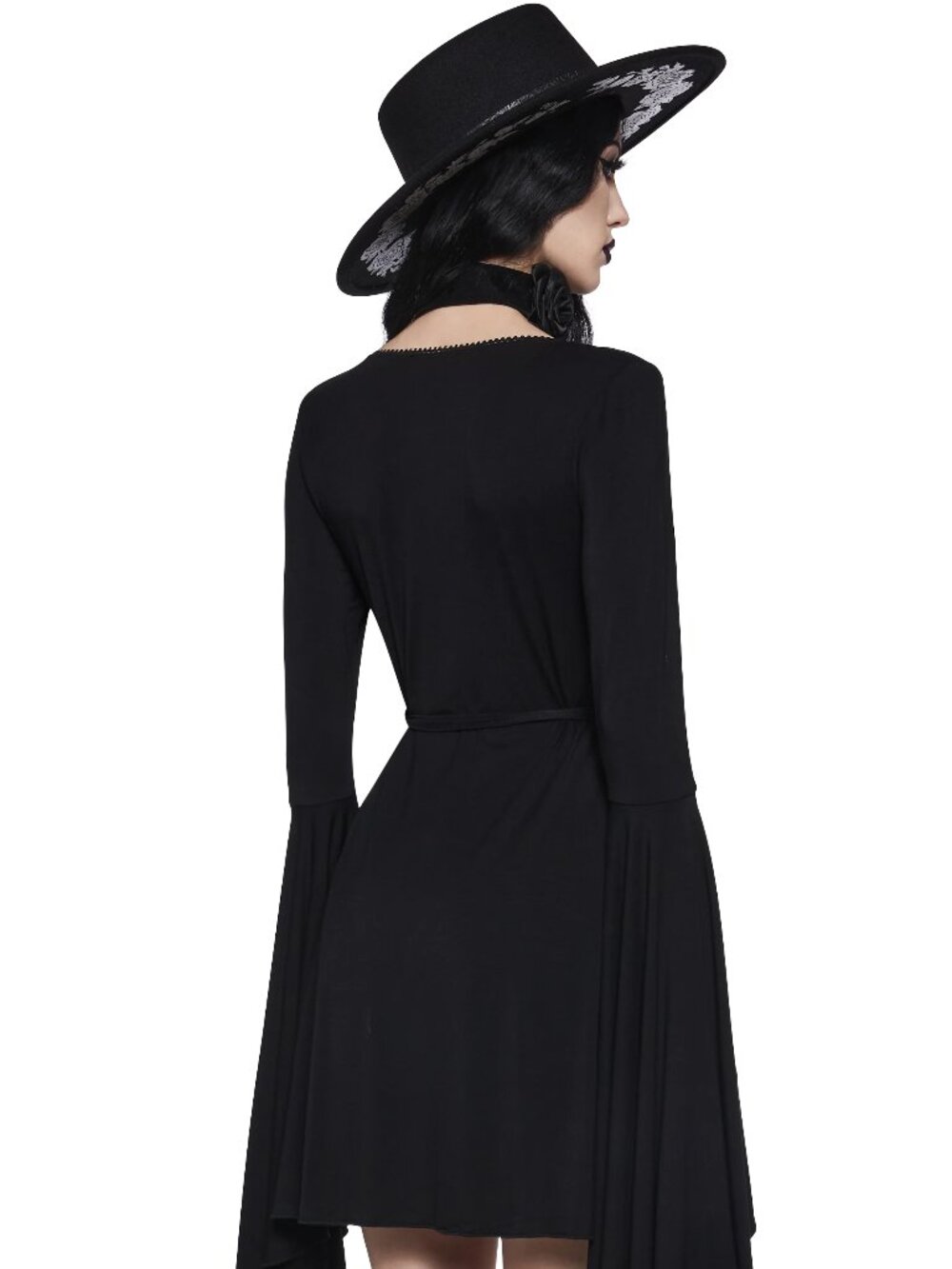 Widow Queen Of The Cursed Wrap Goth Bell Sleeve Belted Witchy Boho Dress - Picture 5 of 7